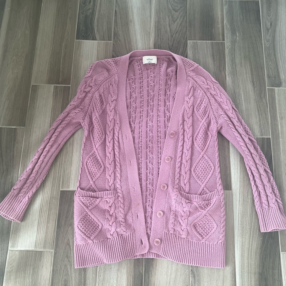 Aritzia Purple Cable Knit Cardigan Sweater